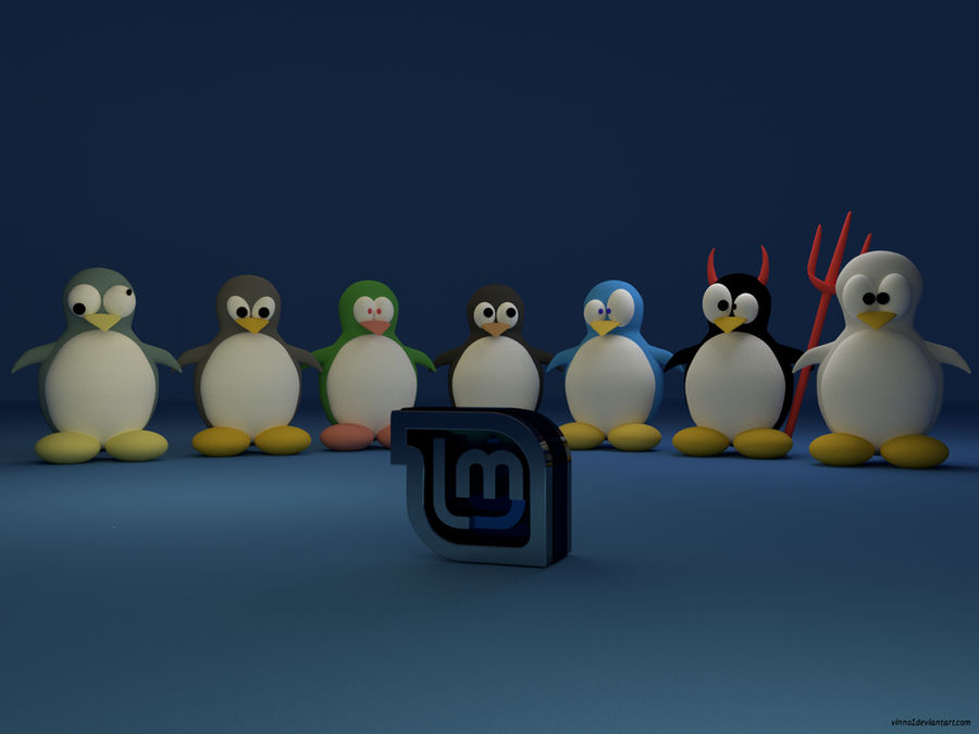 Penguins and Linux logo Linux Mint blue by vinno1 on DeviantArt