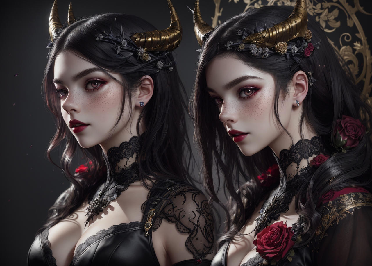 DreamShaper v7 beautiful vampire woman twins by jakal1983 on