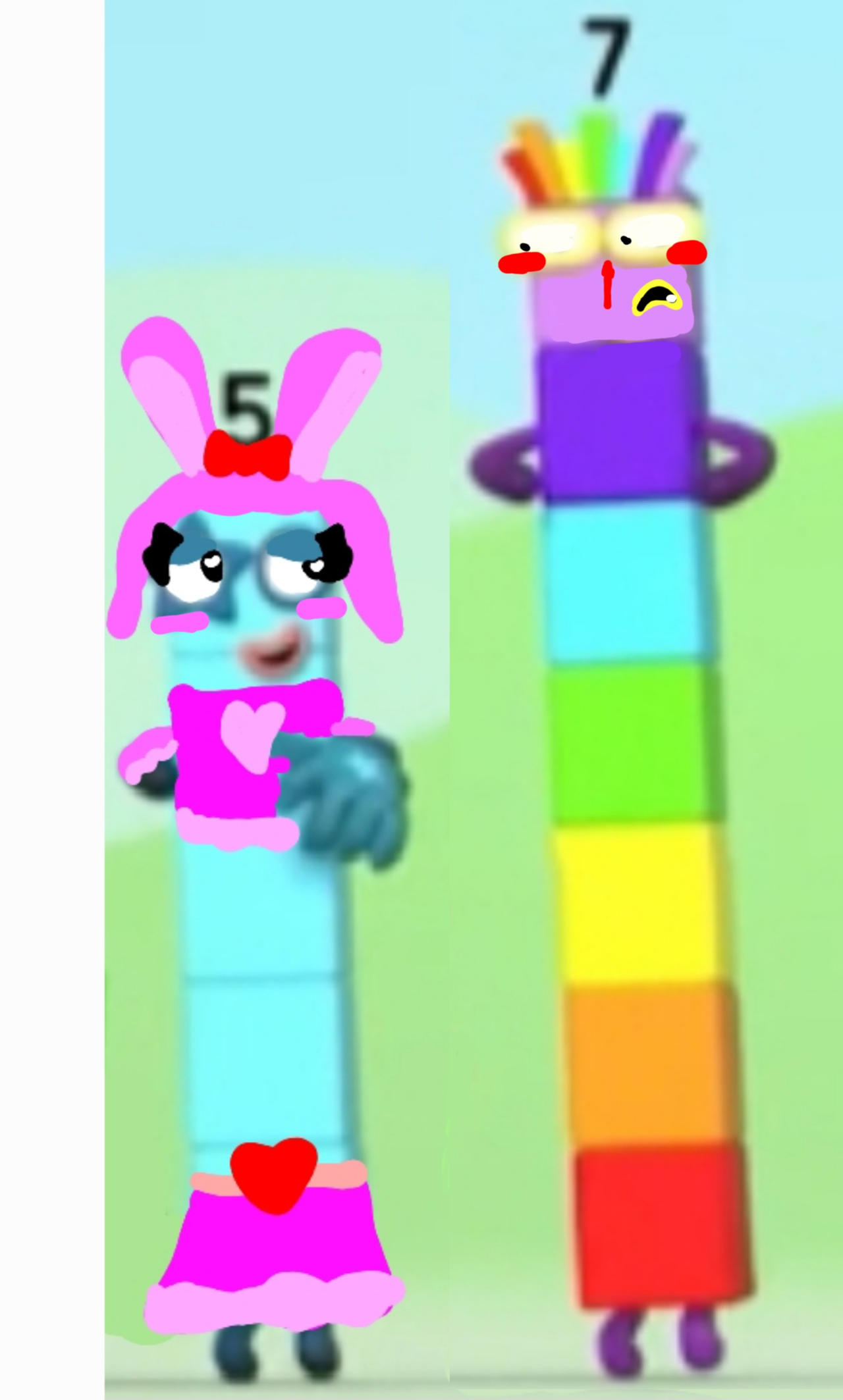 Number Block 7. Draw Numberblock 7 nosebleed at 5 wear pink bunny by HeartspingTheNBFan on ...