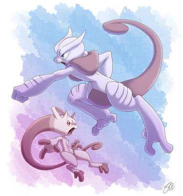 Mew and Mewtwo X by CelestialTentails on DeviantArt
