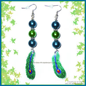 Hand Made Green Blue Peacock Feather Earrings