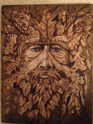 Green man, wood burn