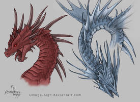 Dragon Sketches - Red and Blue