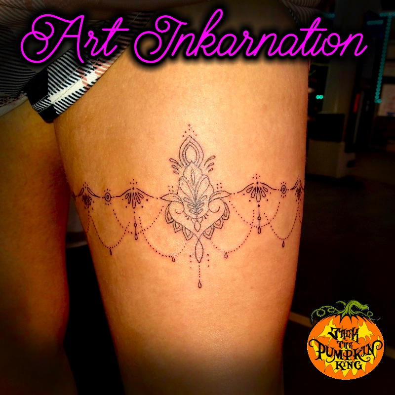 Dainty Garter Thigh Tattoo by jackthereaper on DeviantArt