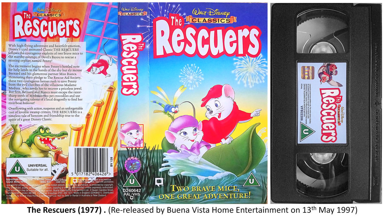 The Rescuers 1997 UK VHS Cover and Tape by gikesmanners1995 on DeviantArt