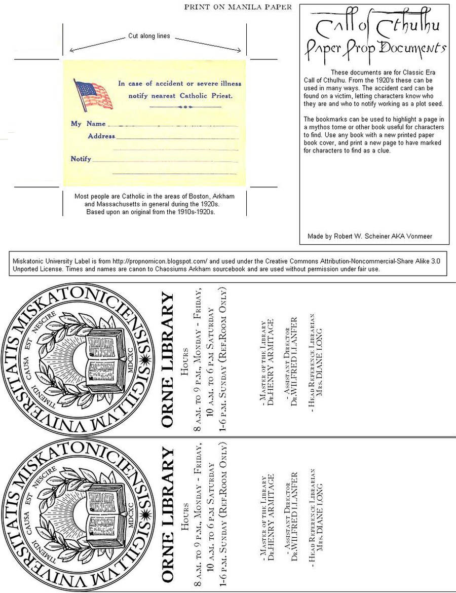 Cthulhu Paper Prop Documents by vonmeer