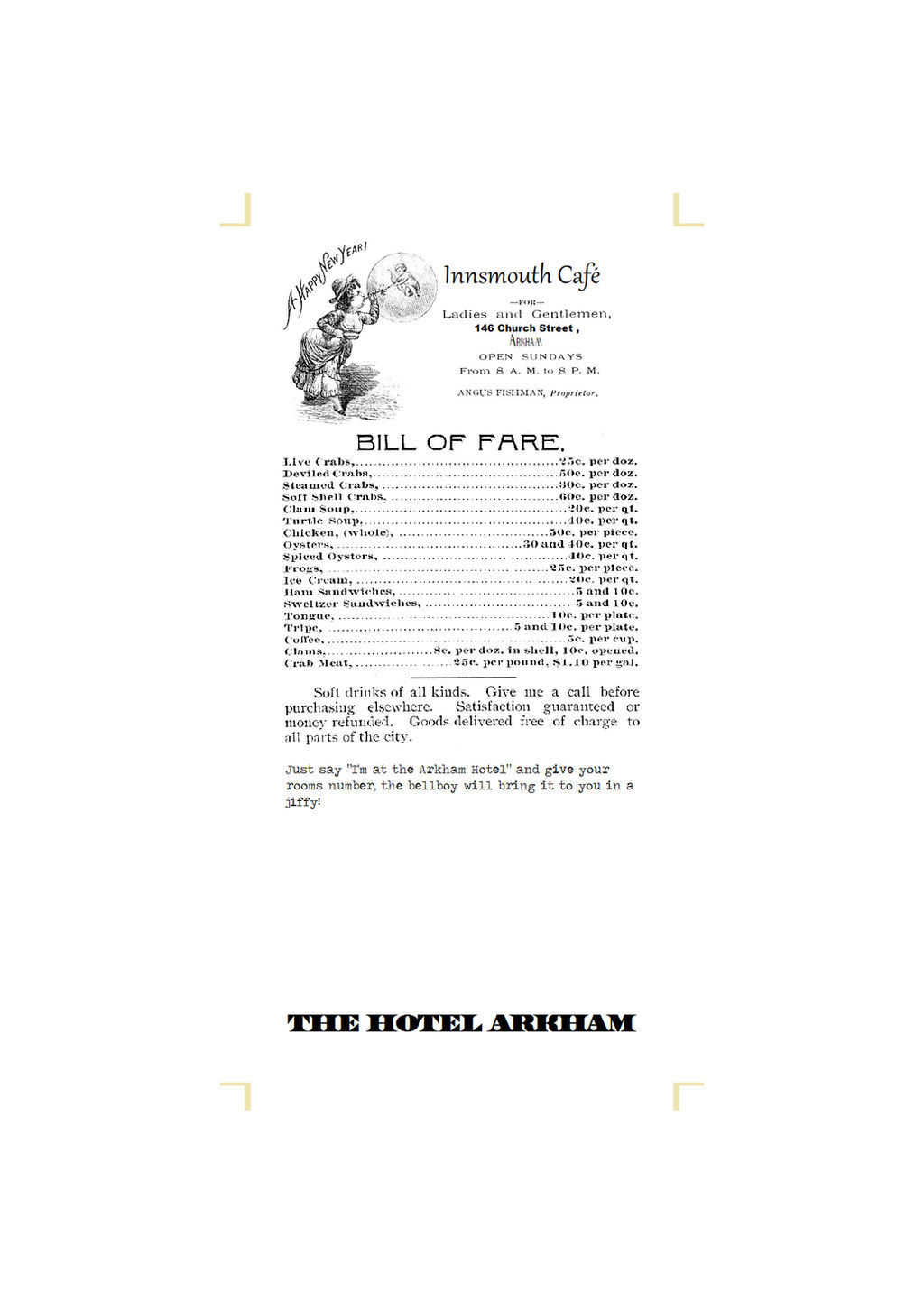 Hotel Arkham Calender Bookmark (back)