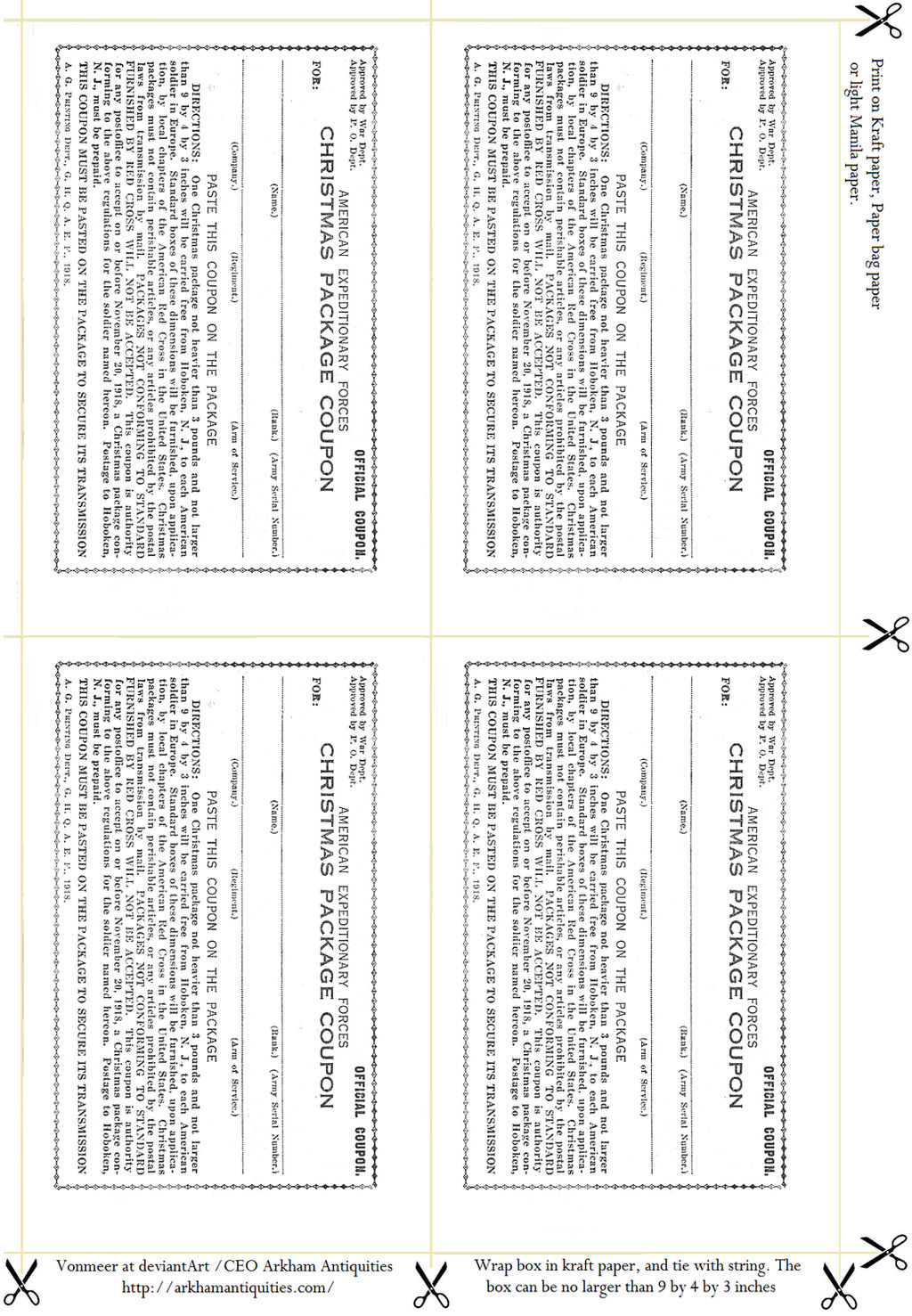 Paper Prop (WWI Christmas Package Coupon) 1918 AD