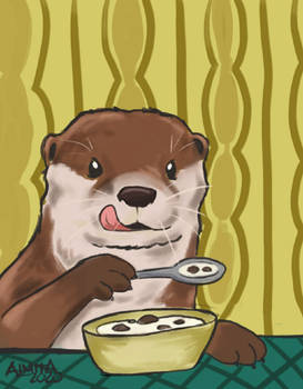 Otter eating with a spoon