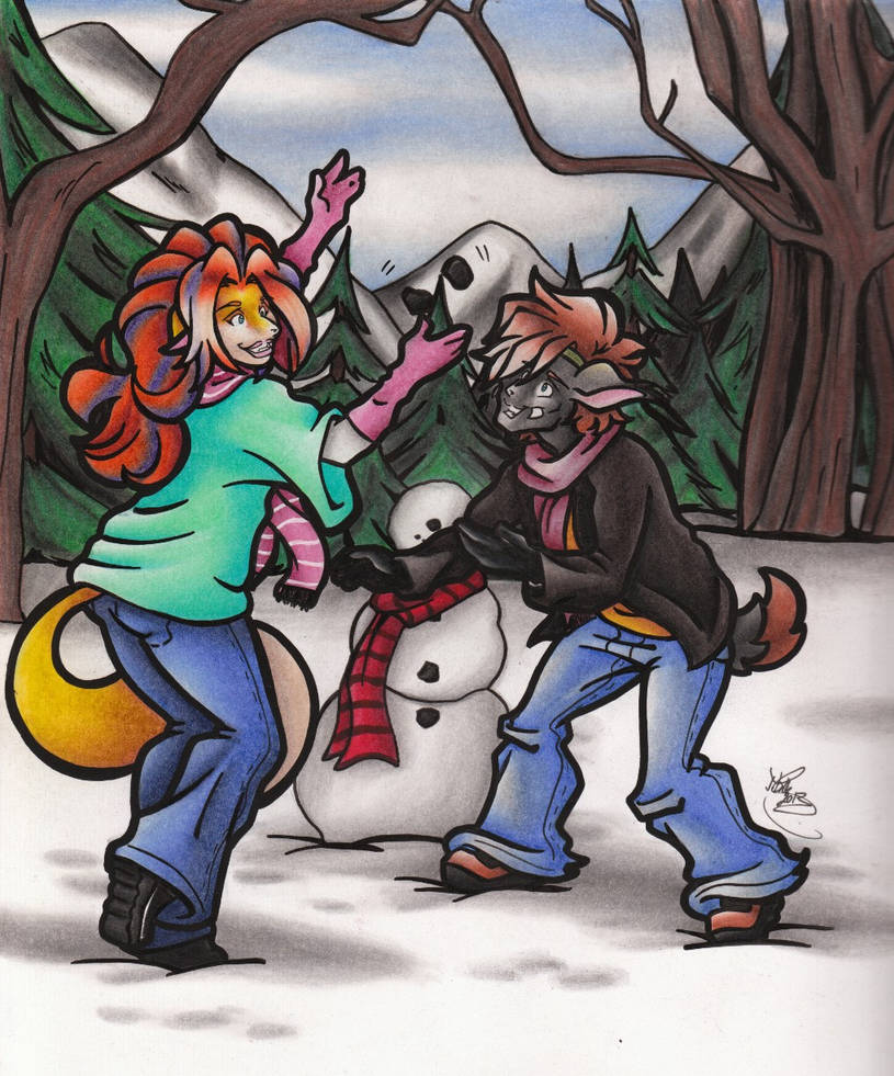 Art Trade : Taryn Lacy and Chislett's Snowman Fun by calicokatt