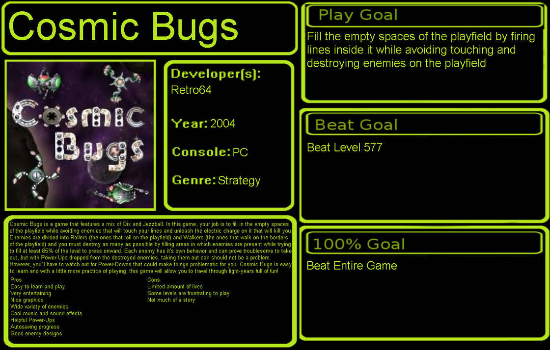 1001 Video Games: Cosmic Bugs by Slangolator on DeviantArt