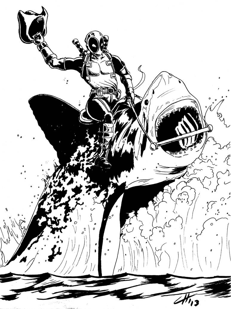 Deadpool Riding A Raptor Deadpool Riding a Shark by hoffmangler on DeviantArt