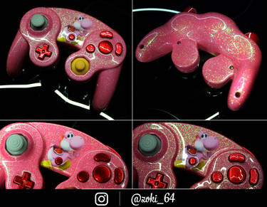 custom pink Yoshi gamecube controller