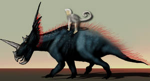 Styracosaurus and monkey