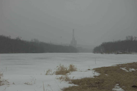 factory in fog