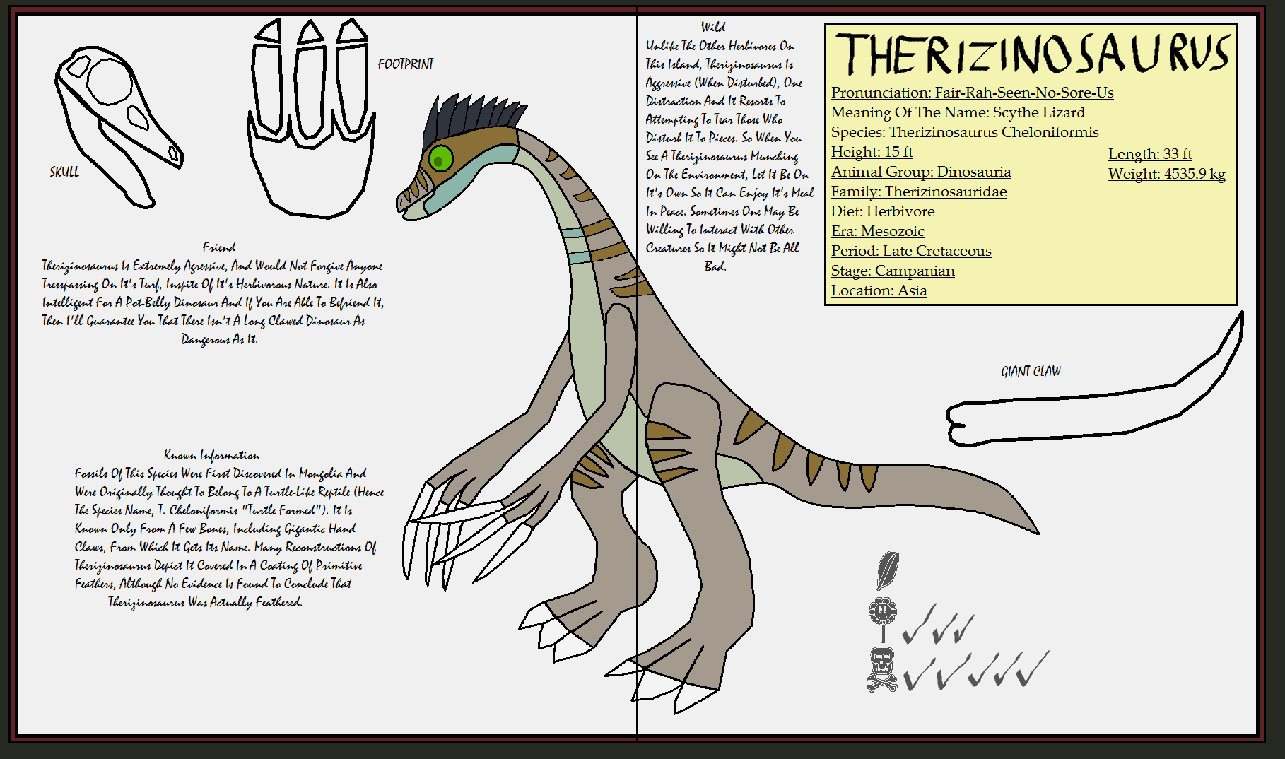 Dinatheen P-Animal Info Ref: Therizinosaurus by Tyrannosaurus90s on  DeviantArt