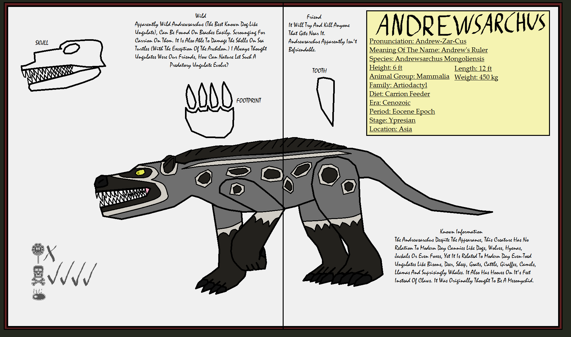Dinatheen P-Animal Info Ref: Andrewsarchus by Tyrannosaurus90s on DeviantArt