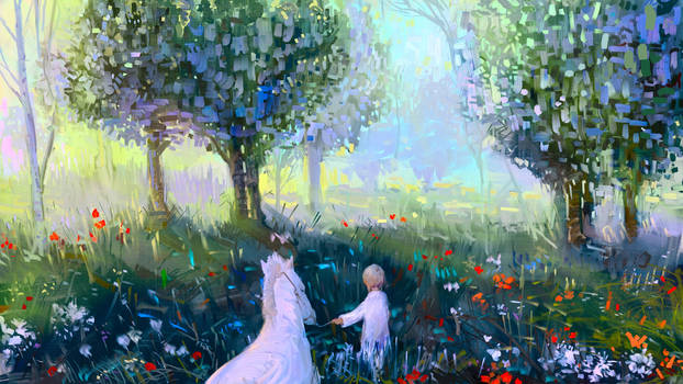 Girl with white horse