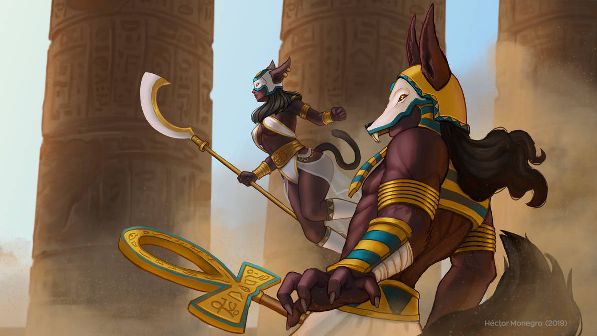 Anubis and Bastet by Hector-Monegro