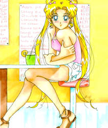 Usagi At the Pizza Parlor by aleena