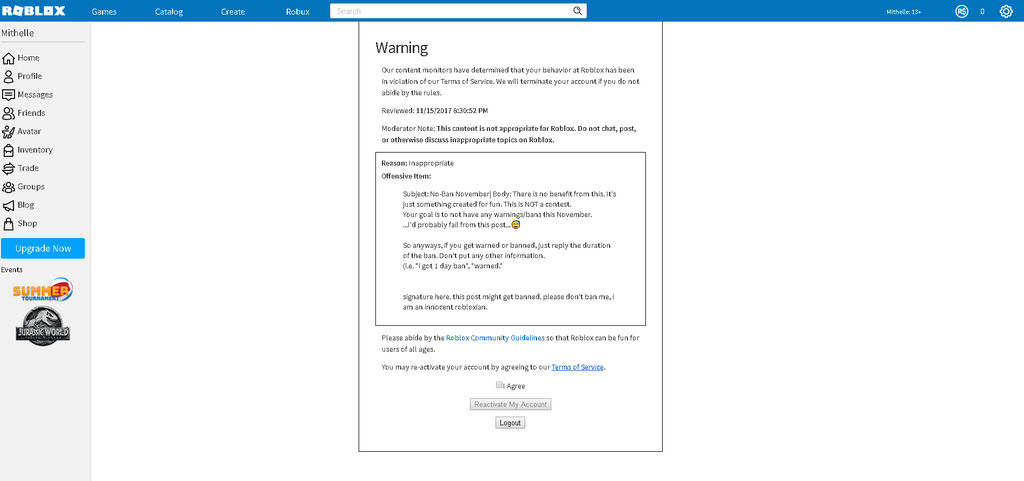 Getting Warned For Something I Did 1 Year Ago By Kittylover75 On Deviantart - how to see the profile of a banned roblox account