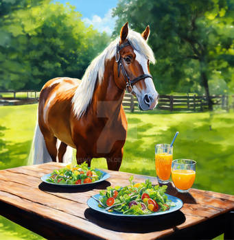 Horse with a table