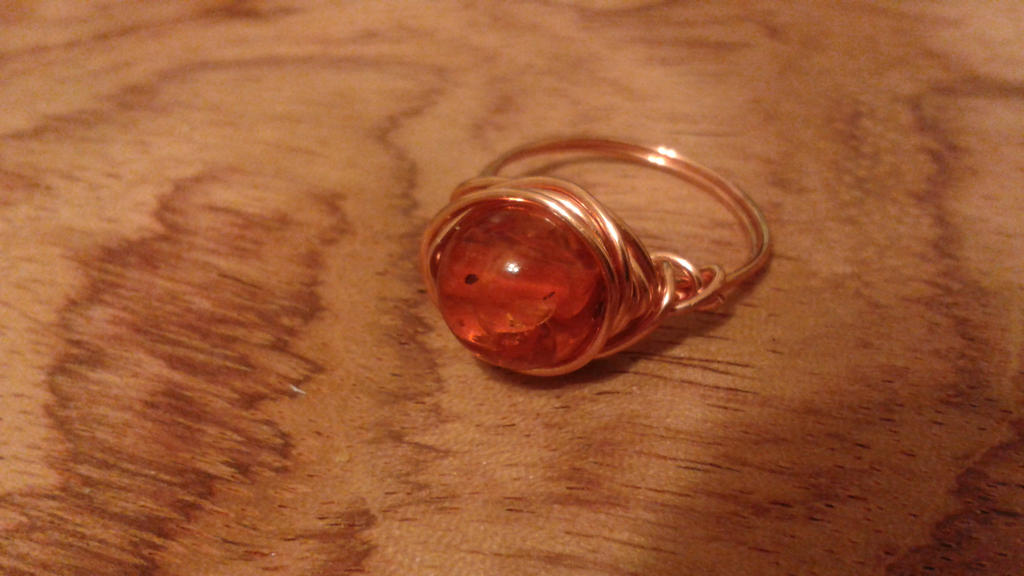 copper wire wrapped amber ring