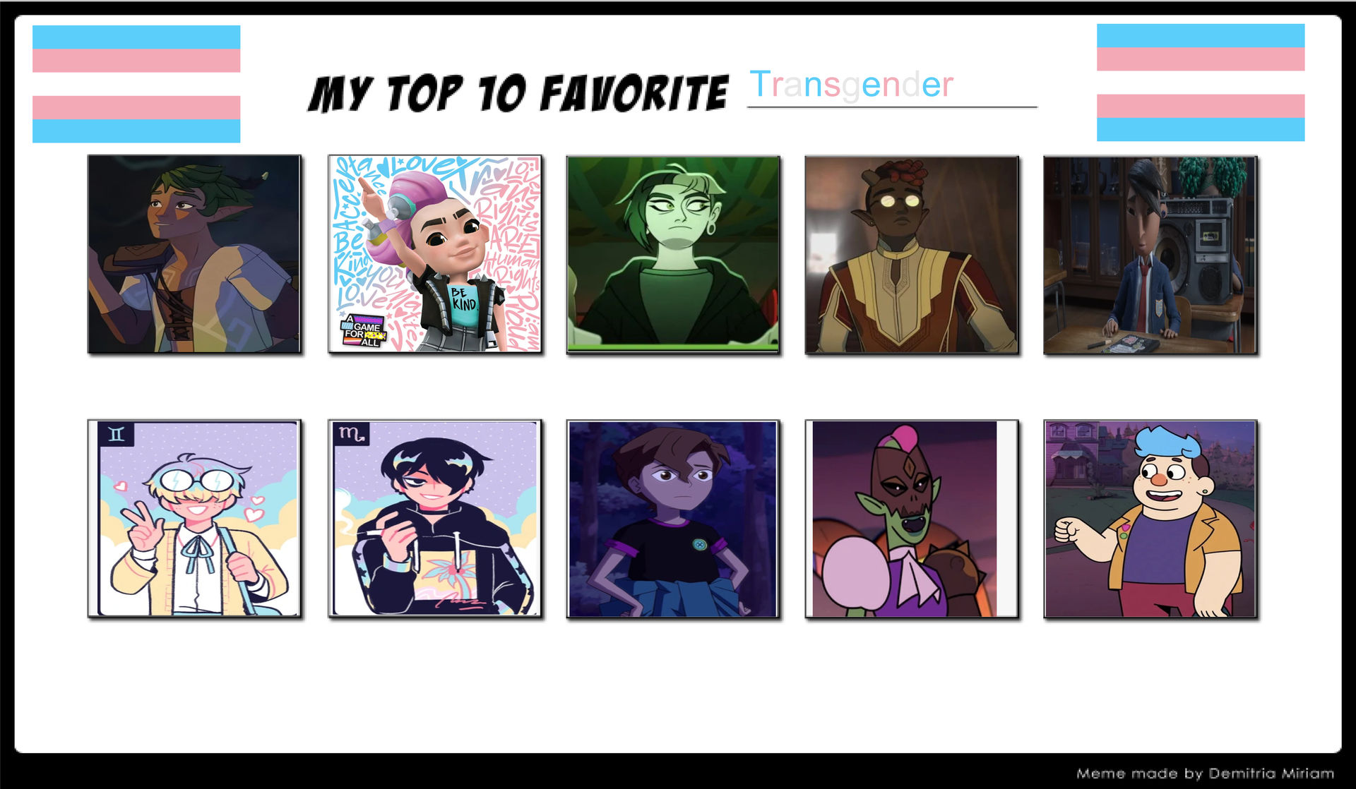My top 10 favorite Transgender characters by alyssaloyd on DeviantArt