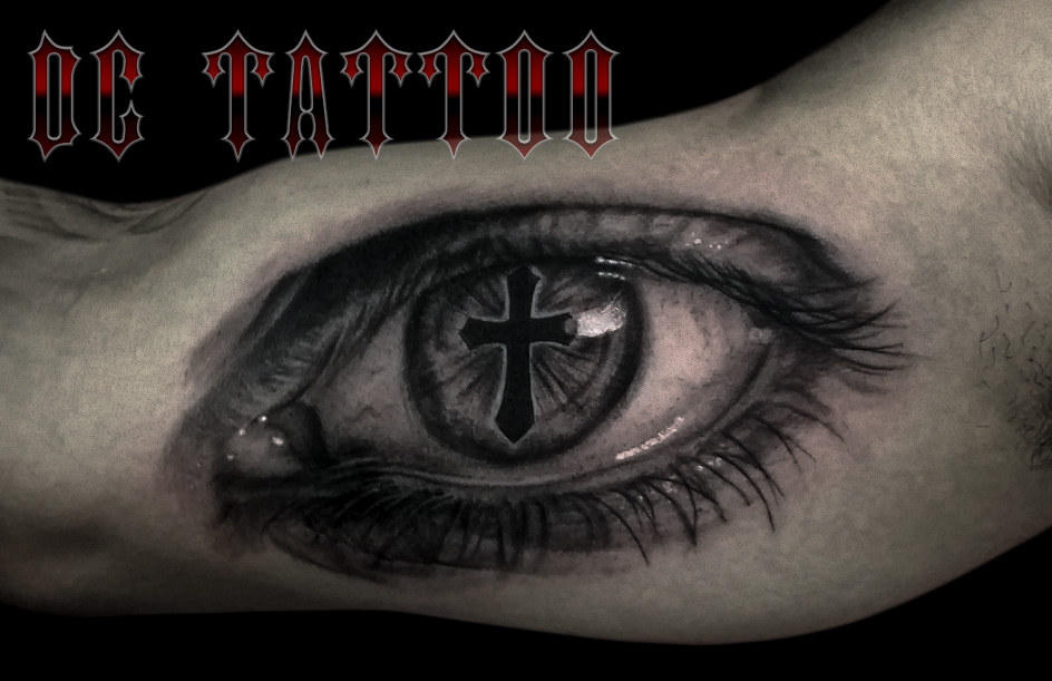 Left Eye Rcos Eye Cross Tattoos Rosicrucianism Symbol. Blackwork Tattoo Flash. All