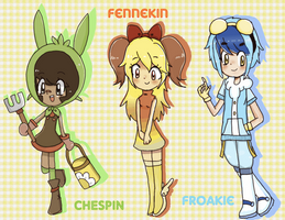 Pokemon xy - gijinka - chespin fennekin froakie