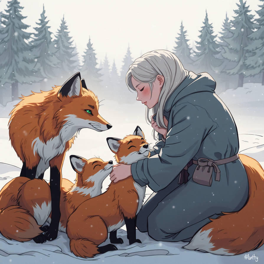 Deviantart Foxes Foxes and a young woman by GiorgioQuePee8081 on DeviantArt