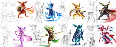 eeveelution warriors  Character Designing