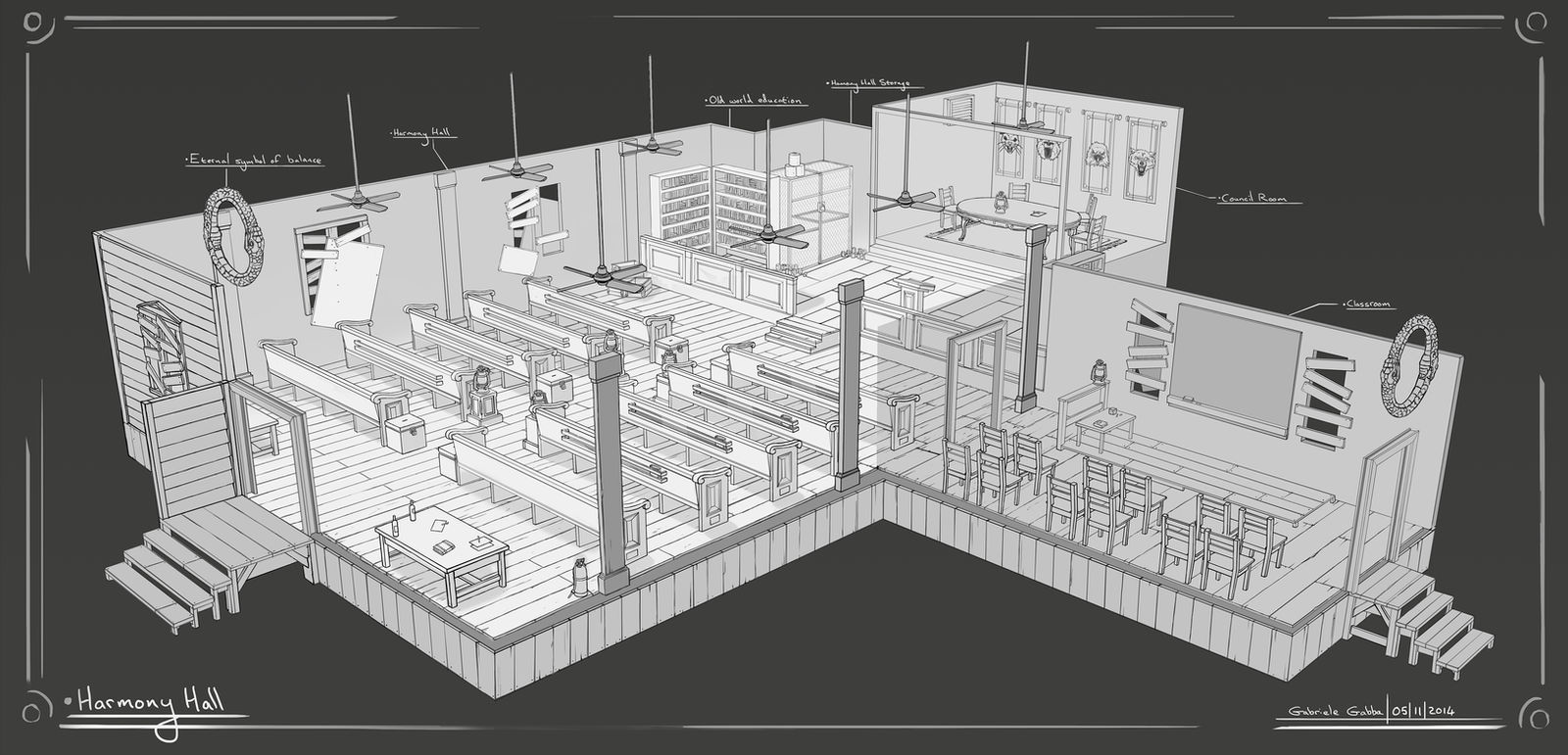 Harmony Hall - Isometric Cutaway by gabrielegabba on DeviantArt