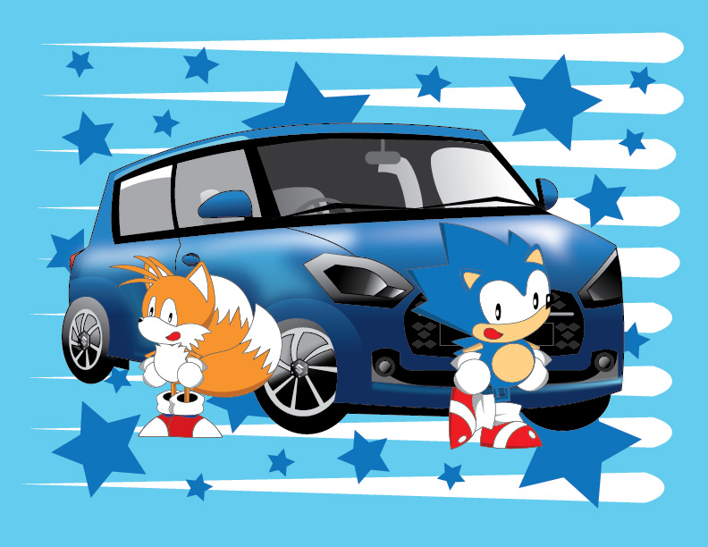 Sonic, Tails, and a Blue Suzuki Swift by gemstonelover49 on DeviantArt