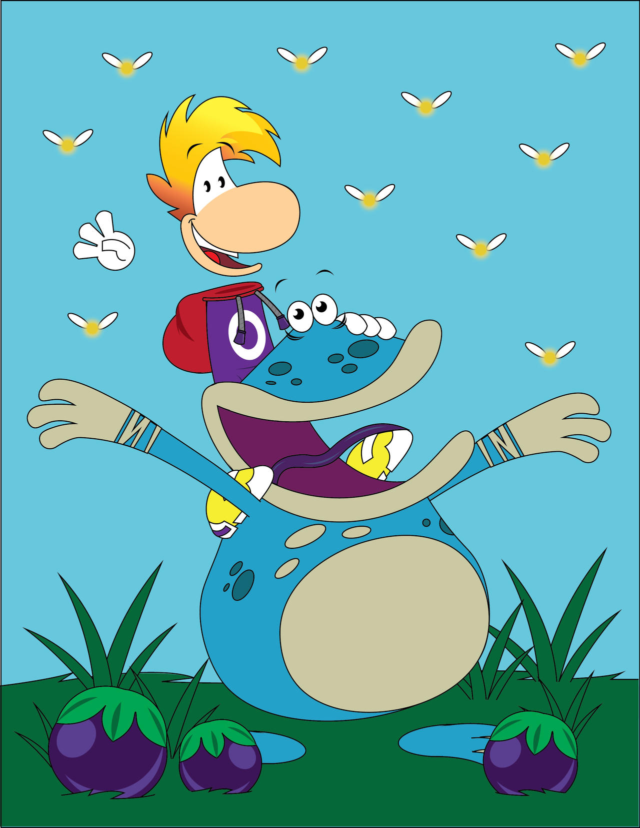 Globox Giving Rayman a Piggyback Ride by gemstonelover49 on DeviantArt