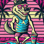 Handmade tshirt design of a big bad wolf skatin