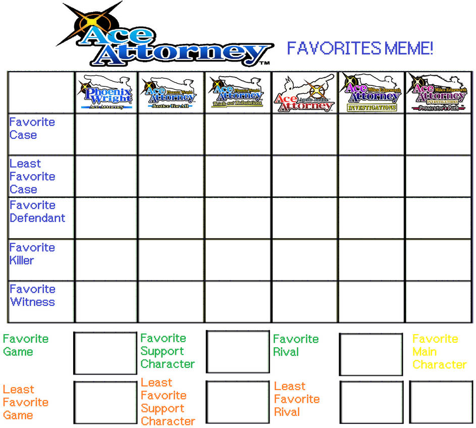 Ace Attorney Favorites Meme! (TEMPLATE) by linkgames on DeviantArt Ace Attorney Favorites Meme! (TEMPLATE) by linkgames on DeviantArt