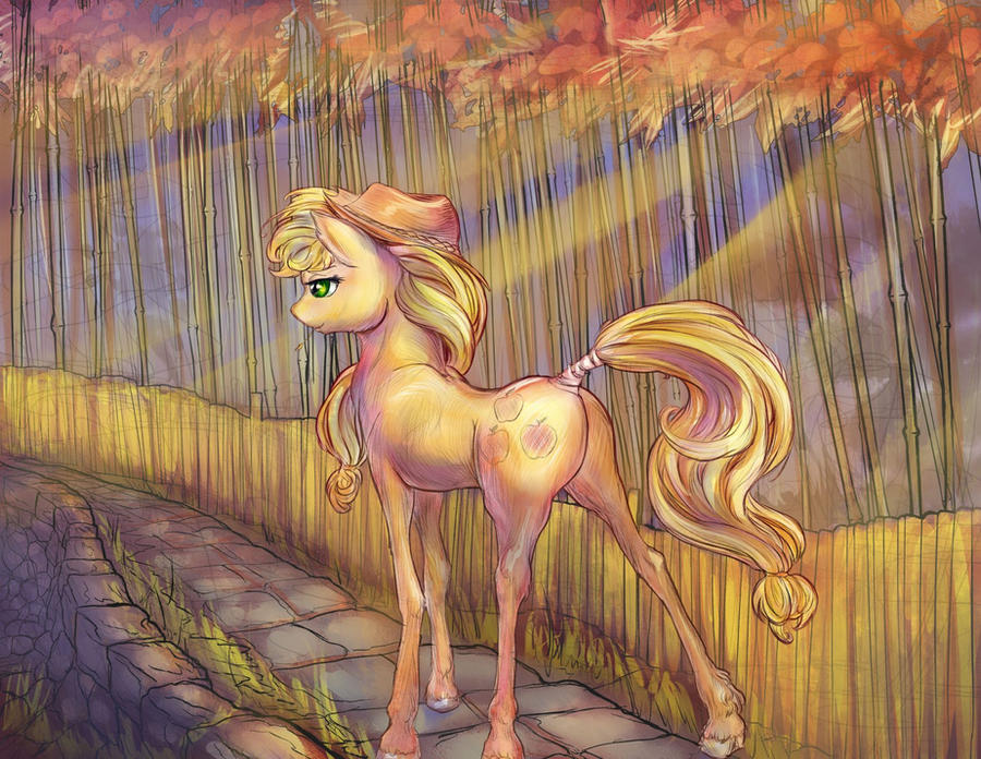 Applejack in a bamboo forest