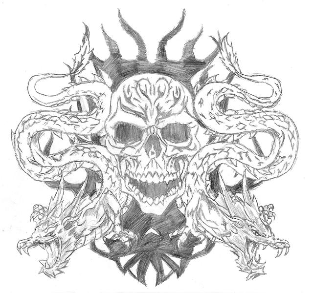 skull twin dragon tat