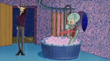 Melon drops by at Squidward's house