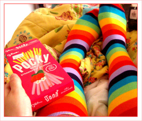 .:Rainbow socks and pocky:.