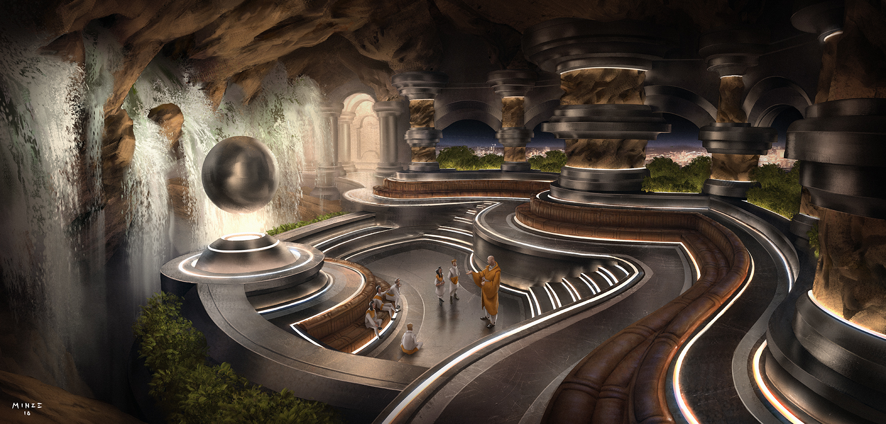 SciFi Waterfall Cave Room by ATArts