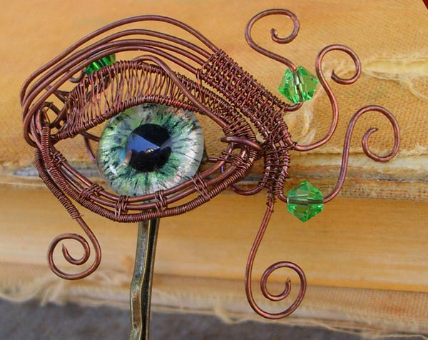 Wire Wrap - Green Copper Dragon Eye Evil Eye