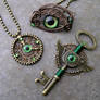 Steampunk Bronze Green - Gear Clock Key Eye Set 2