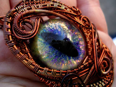 Wire Wrapped Dragon Eye - Copper Rainbow Peacock