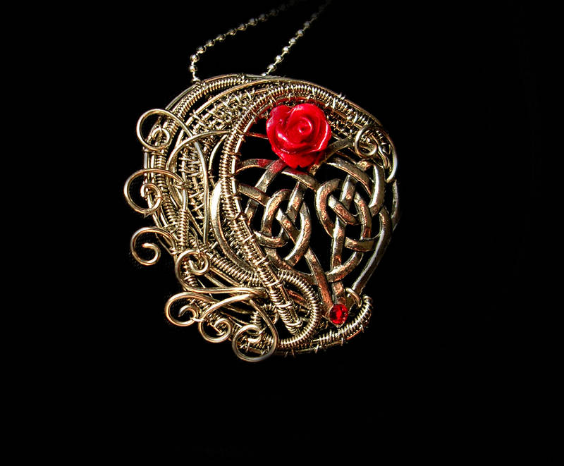 Wire Wrapped - Celtic Heart - Red Rose Swirls by LadyPirotessa
