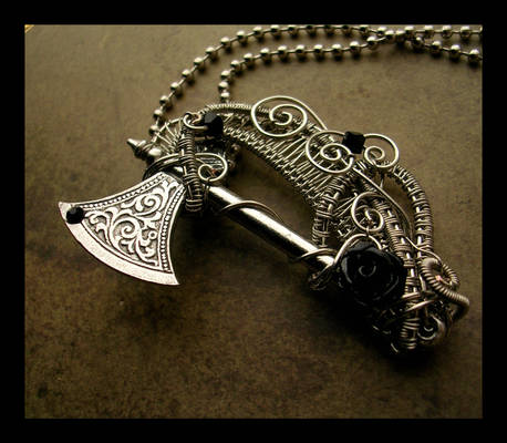 Gothic Black Rose - Battle Axe Pendant