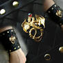 Leather Cuff Bracer - Gold Dragon with Red Accent