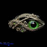 Green Dragon Eye - Silver Leaf Victorian Barrette