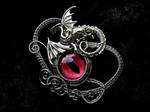 Red Dragon Eye Pendant Brooch - Silver Wire by LadyPirotessa